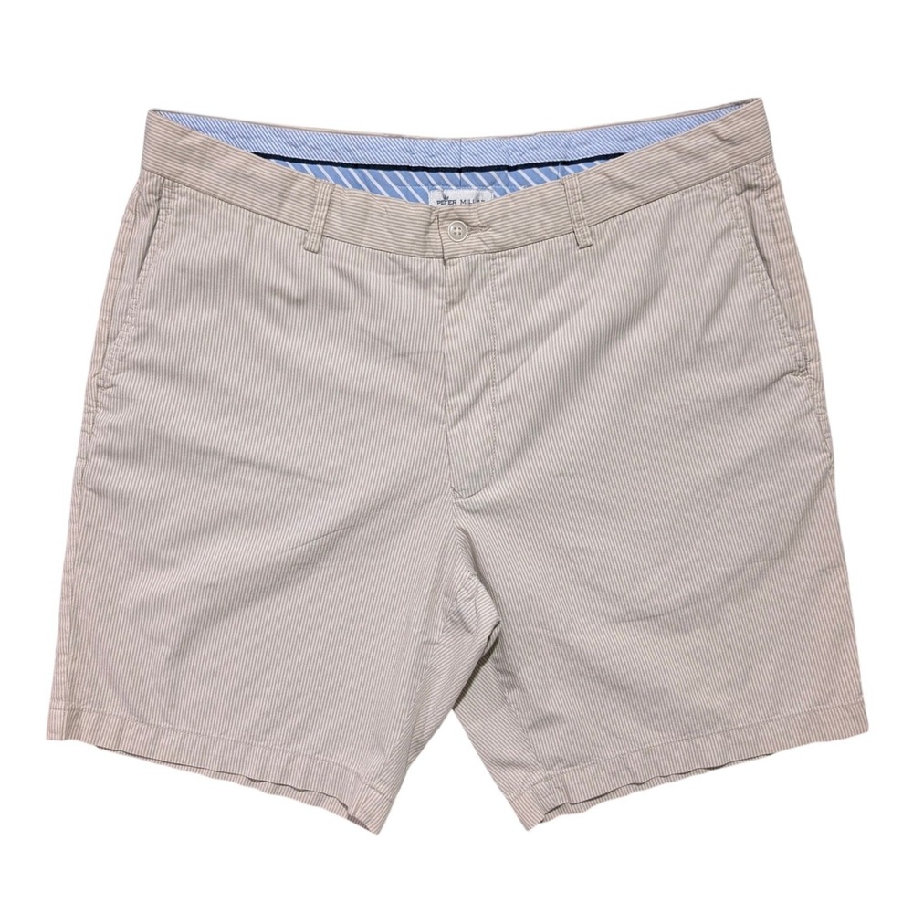 Peter Millar Crown Sport Tan White Striped Shorts Mens 36 Cotton Blend Golfcore